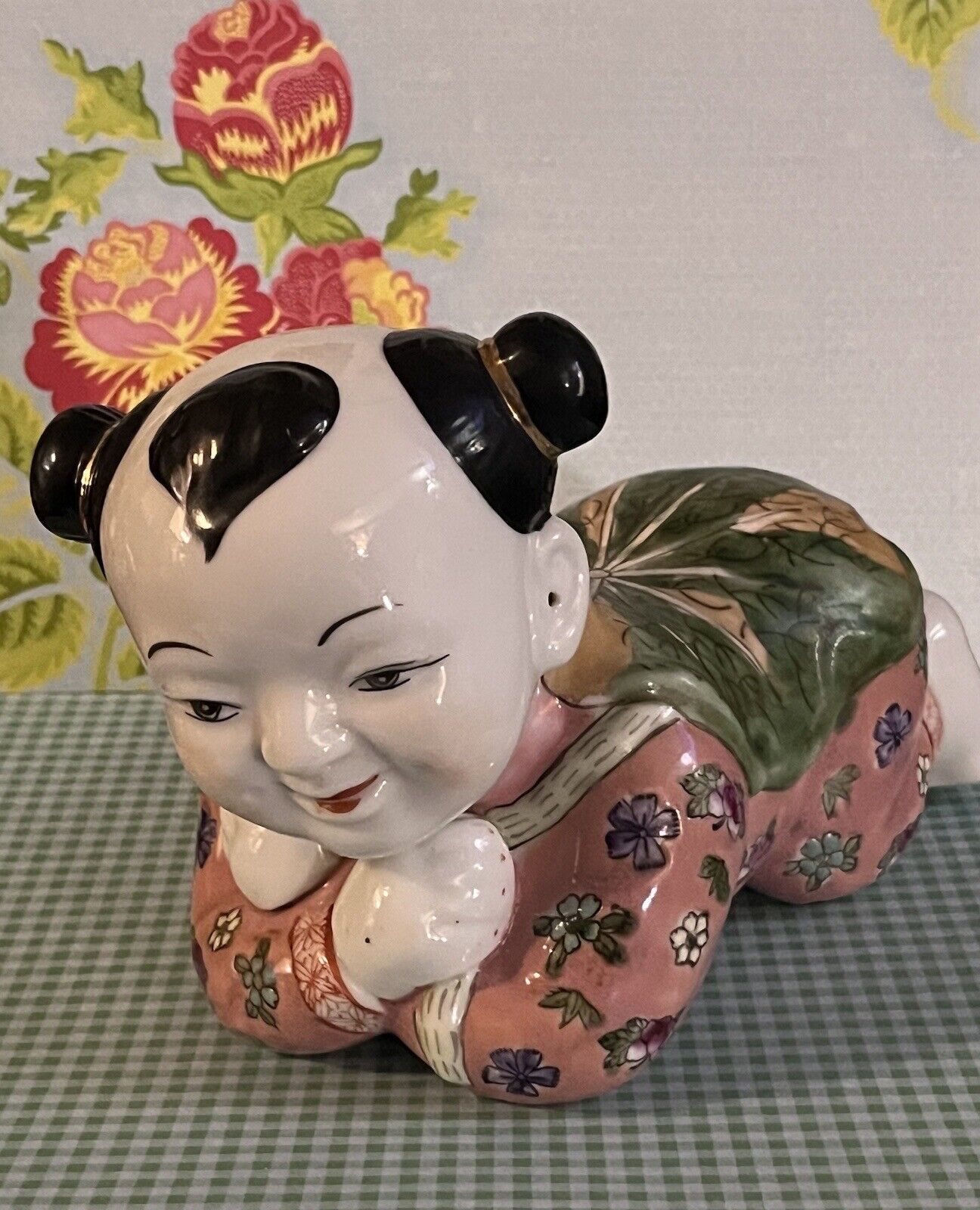 Vintage Chinese Famille Rose Porcelain Pillow Baby Lucky Girl