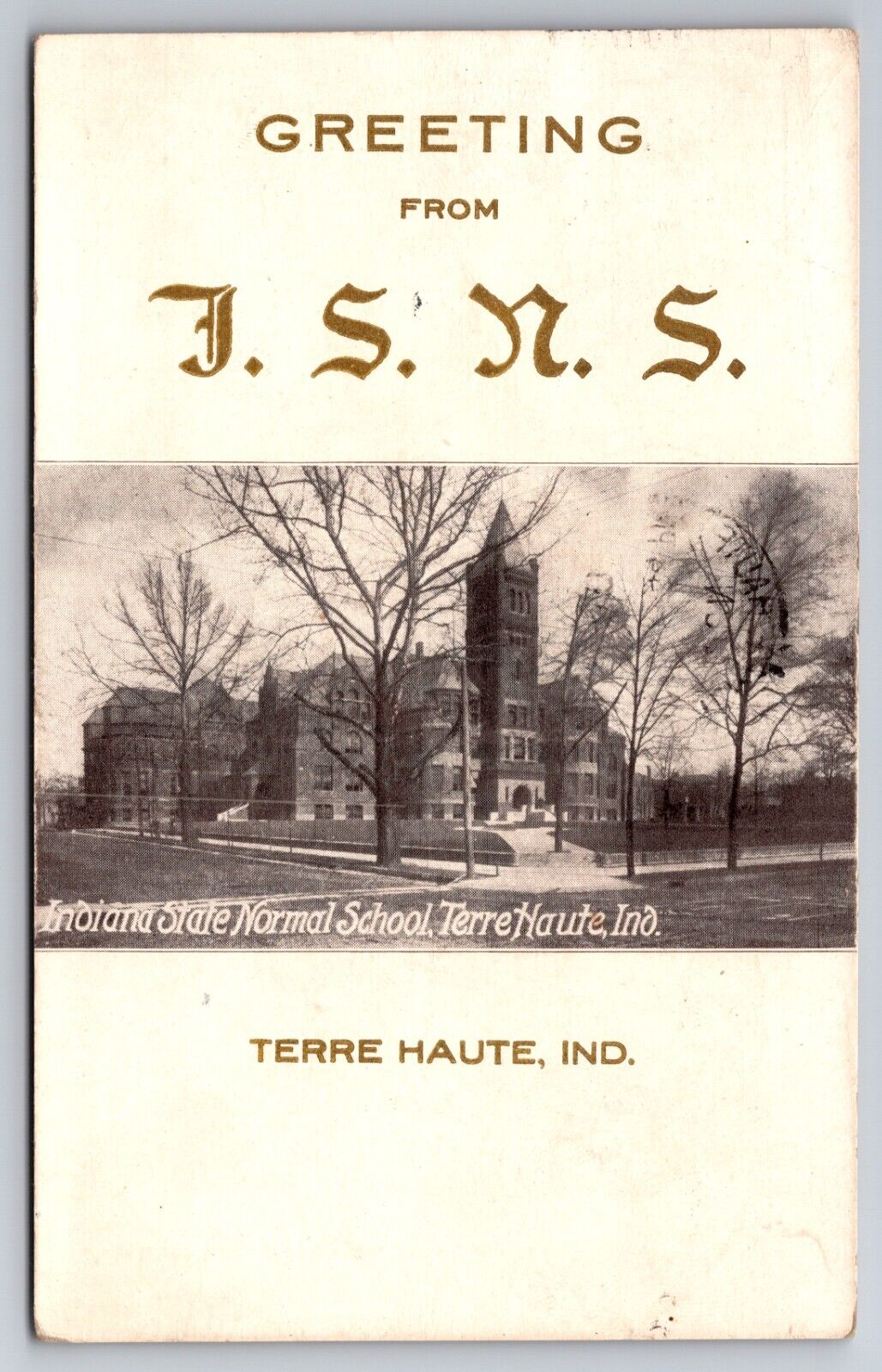 Greetings from Indiana State Normal School Terre Haute IN 1910 Postcard