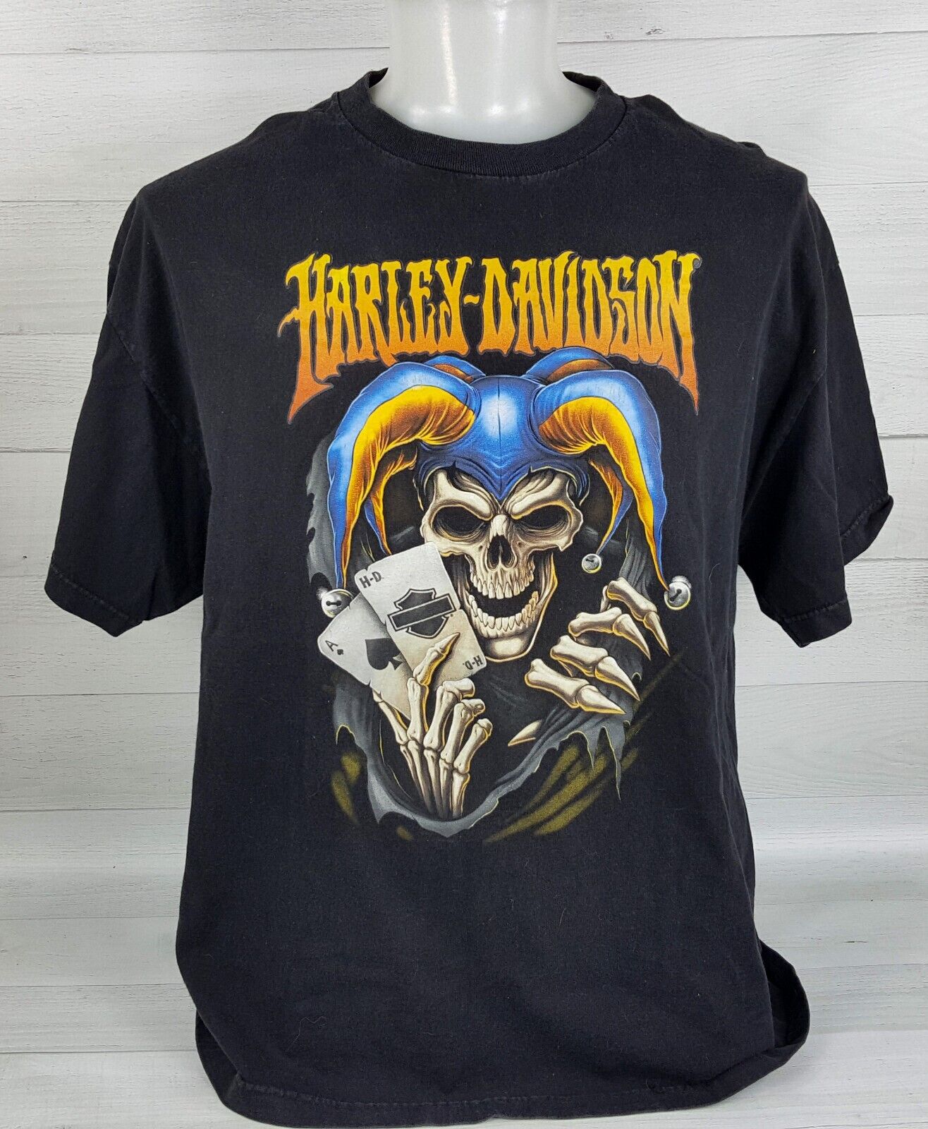 Harley Davidson Motorcycle 2XL T-Shirt Skeleton Jester Joker Poker Ace Spades IL