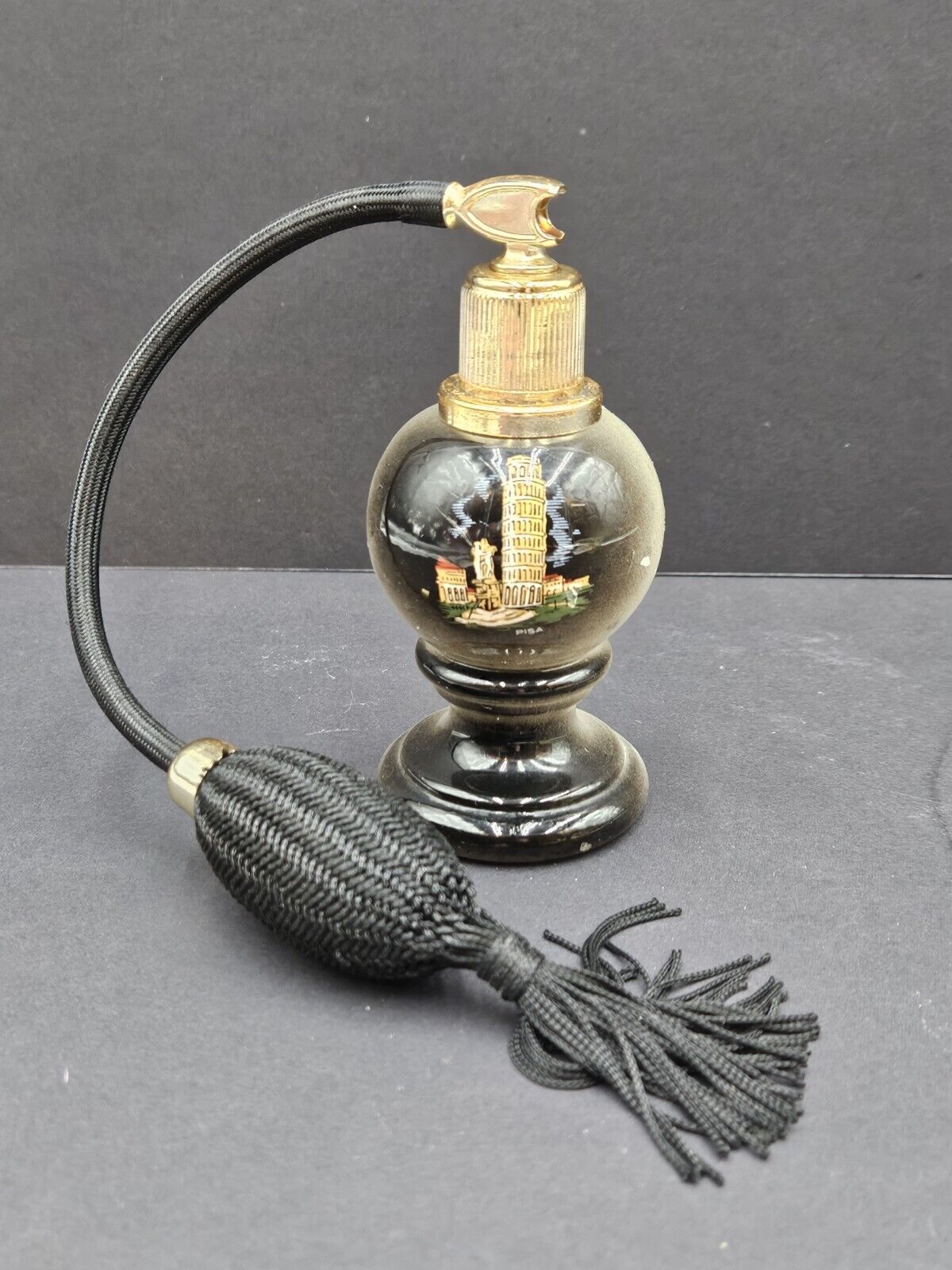 Vintage Glass Perfume Bottle With Atomizer And Pump  Leaning Tower Of Pisa 5\