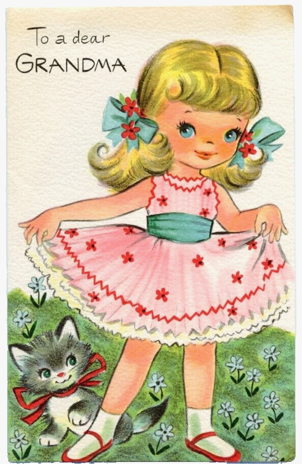 Vintage Happy Mothers Day Card Dear Grandma Girl Pretty Dress Love Used 1970s