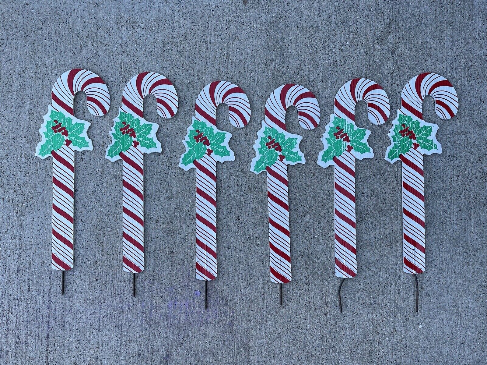 1991 Vintage Christmas Candy Cane Sign Yard Art Decorations Klein Inc. Set Of 6