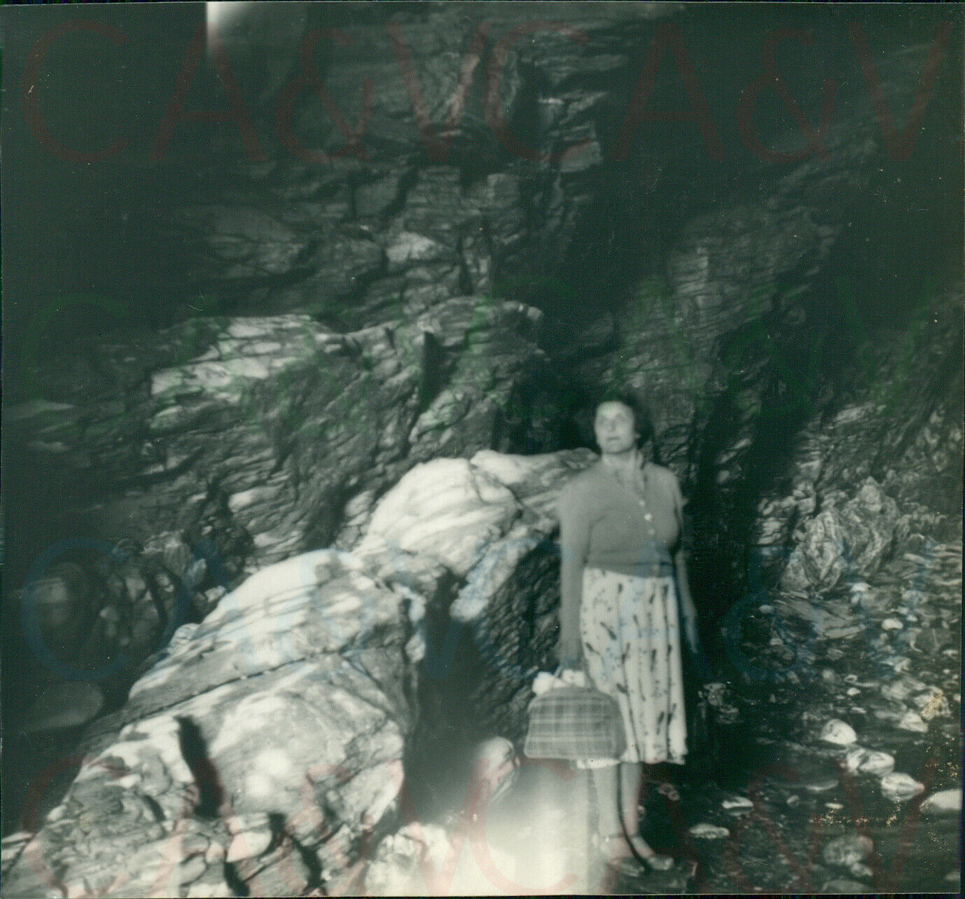 1954 Cornwall Tintagel  Merlins Cave Woman \