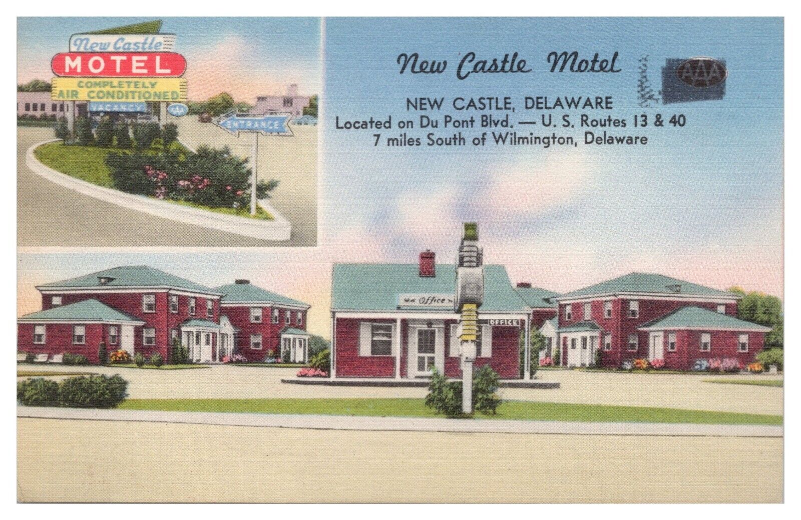 Wilmington Delaware Vintage Postcard New Castle Motel US Routes 13 & 40 Unposted