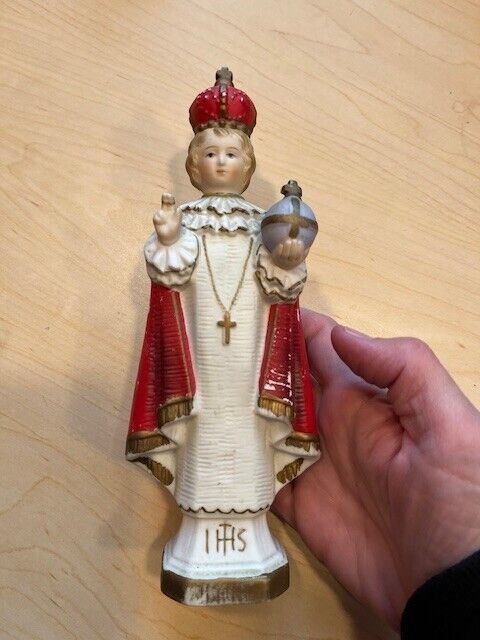 Vintage Infant Jesus of Prague Statue Ceramic Catholic Christian Figurine 8\