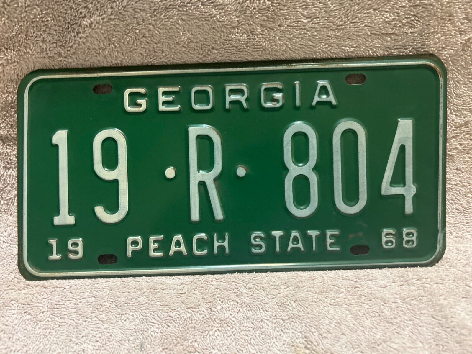 Vintage 1968 Georgia License Plate 19-R-804
