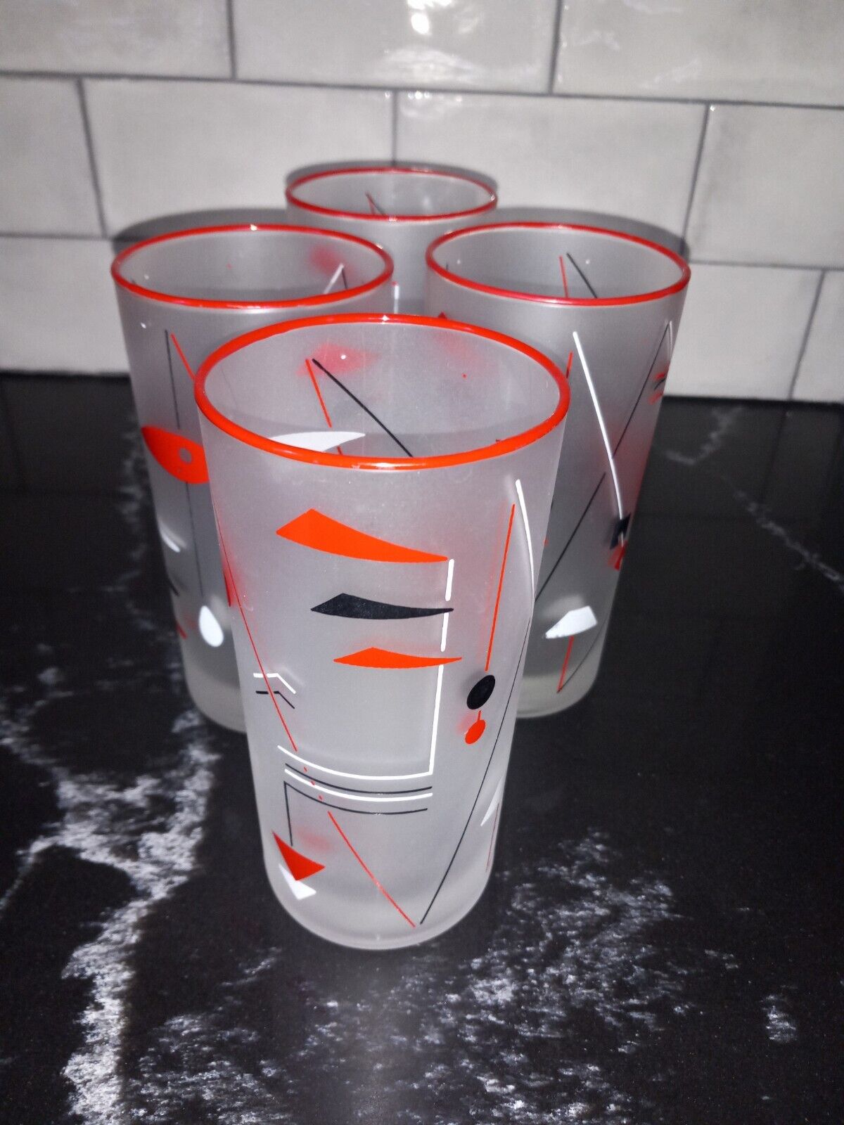  Set Of  4 Rare, Libbey Glass Abstract Atomic Period Bar