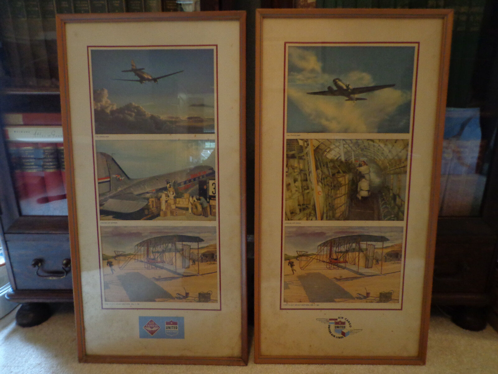 Vintage United Airlines Advertising Lobby Posters 1930’s DC-3 Cargoliner Framed 