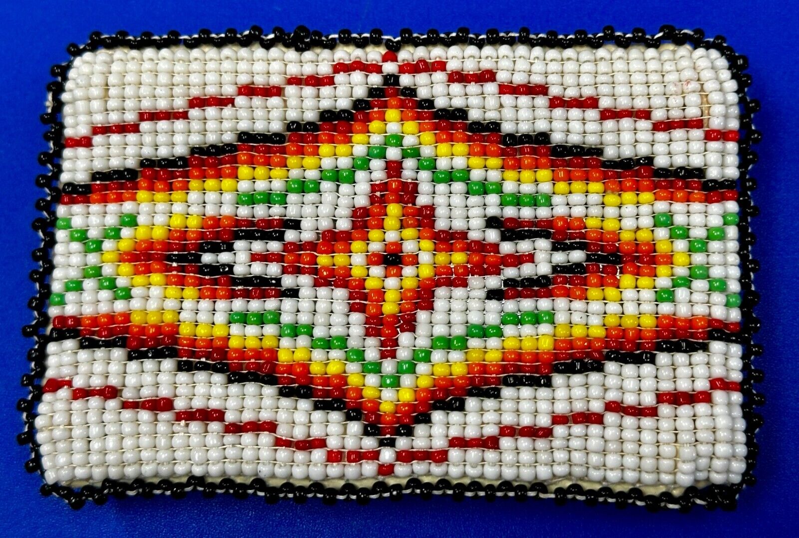 Native American Micro Beaded Belt Buckle Gorgeous Colors, Leather Backing