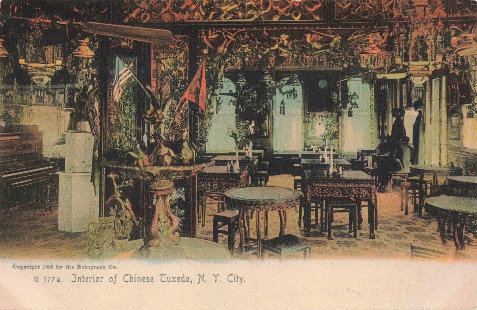 c1905 Elaborate Interior of Chinese Tuxedo Restaurant in New York City  Postcard