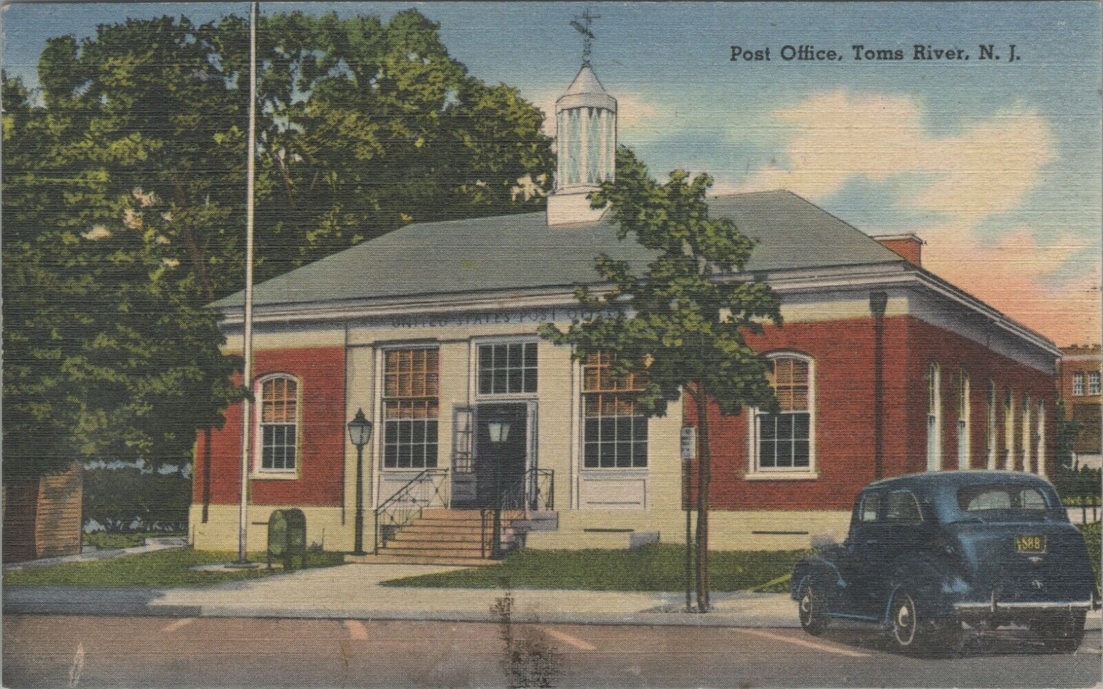 US Post Office Toms River New Jersey NJ 1940s auto linen postcard F597