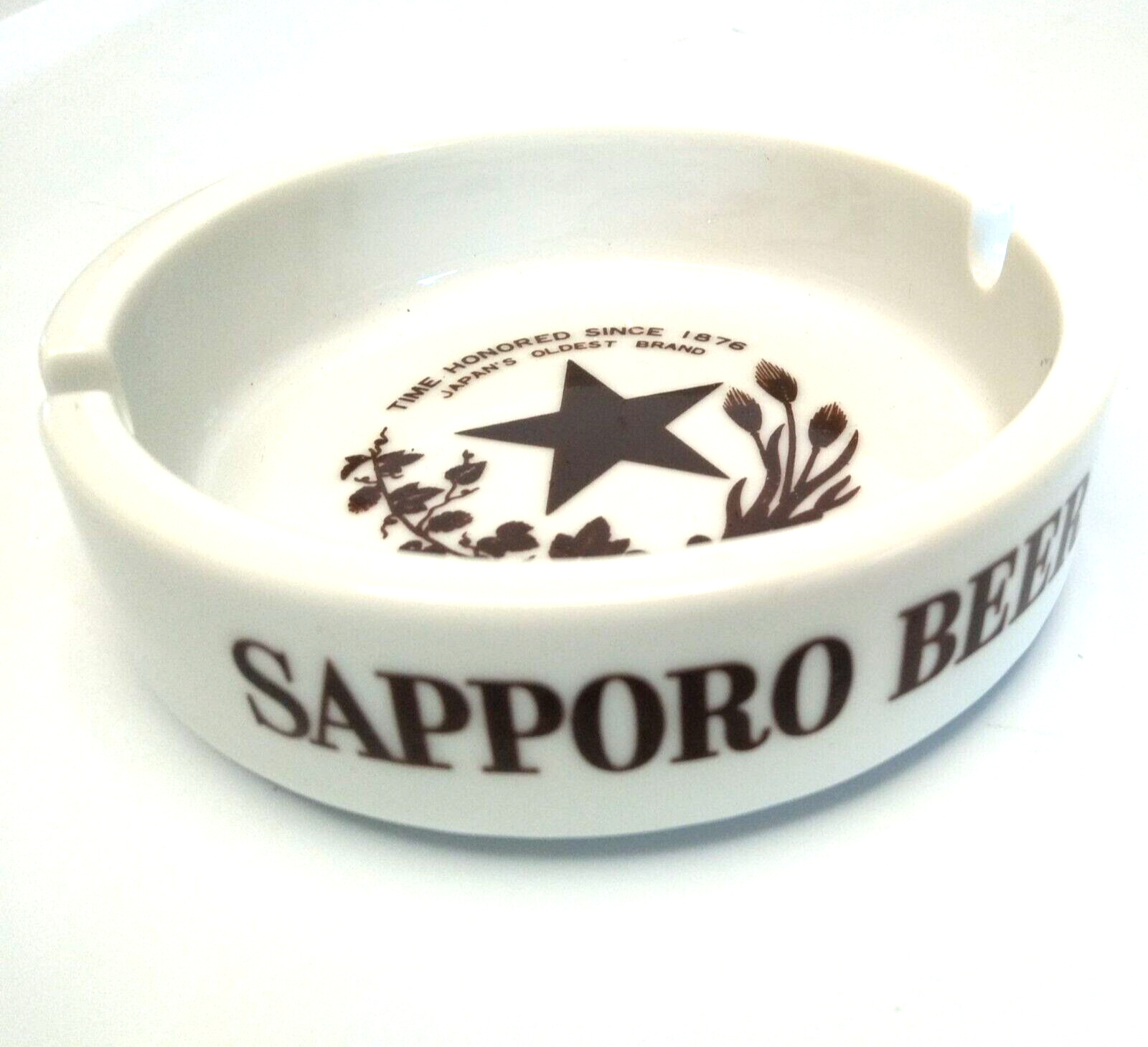 Sapporo Beer Ash Tray Japanese White Porcelain \