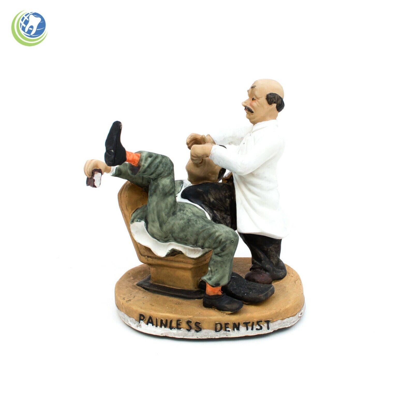 Classic Vintage Figurine Dentist Performing Painless Extraction On Patient Ouch