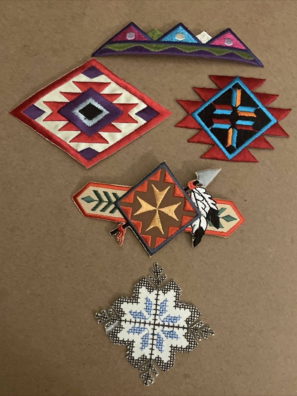 Native American Set Of 5 Patches: New, Iron On, Embroidered, High Quality,