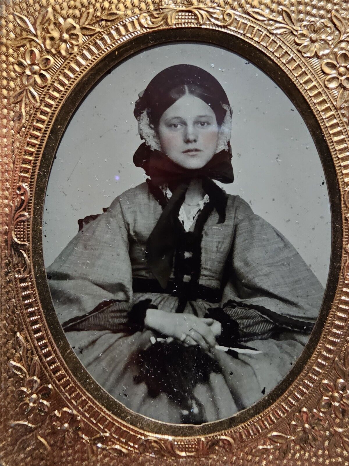 Antique Ambrotype Of Beautiful Girl Young Lady Woman Union Case 1860s Era