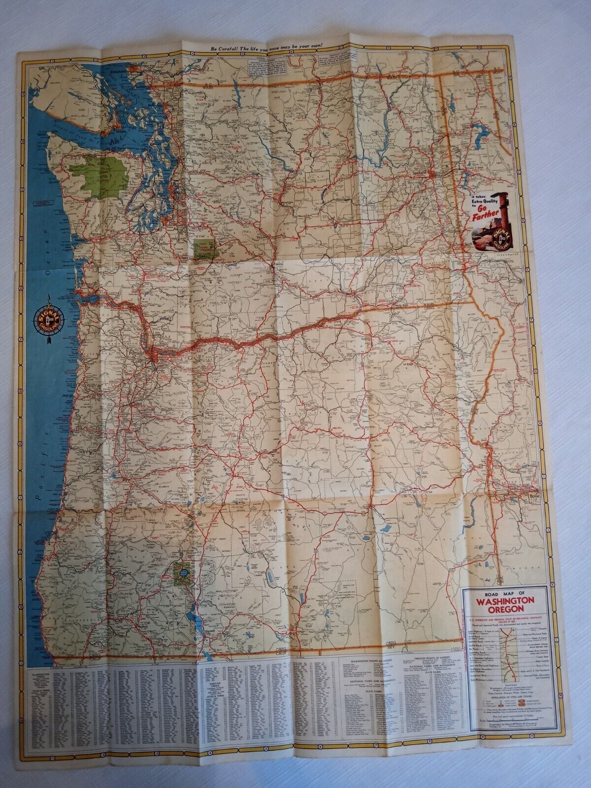 Vintage Map - Signal Gasoline - Washington Oregon Idaho 1940s