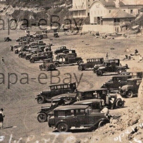 Vintage 1929 RPPC Nye Beach Cars Newport Oregon Postcard