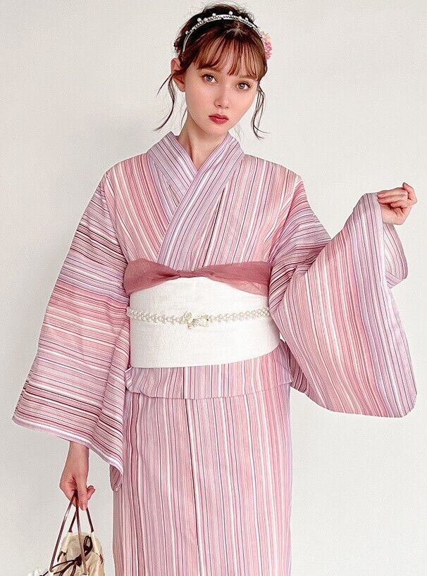 Grail Kimono Yukata Set Dress striped pink Kyoto Summer Clothes  Japan New