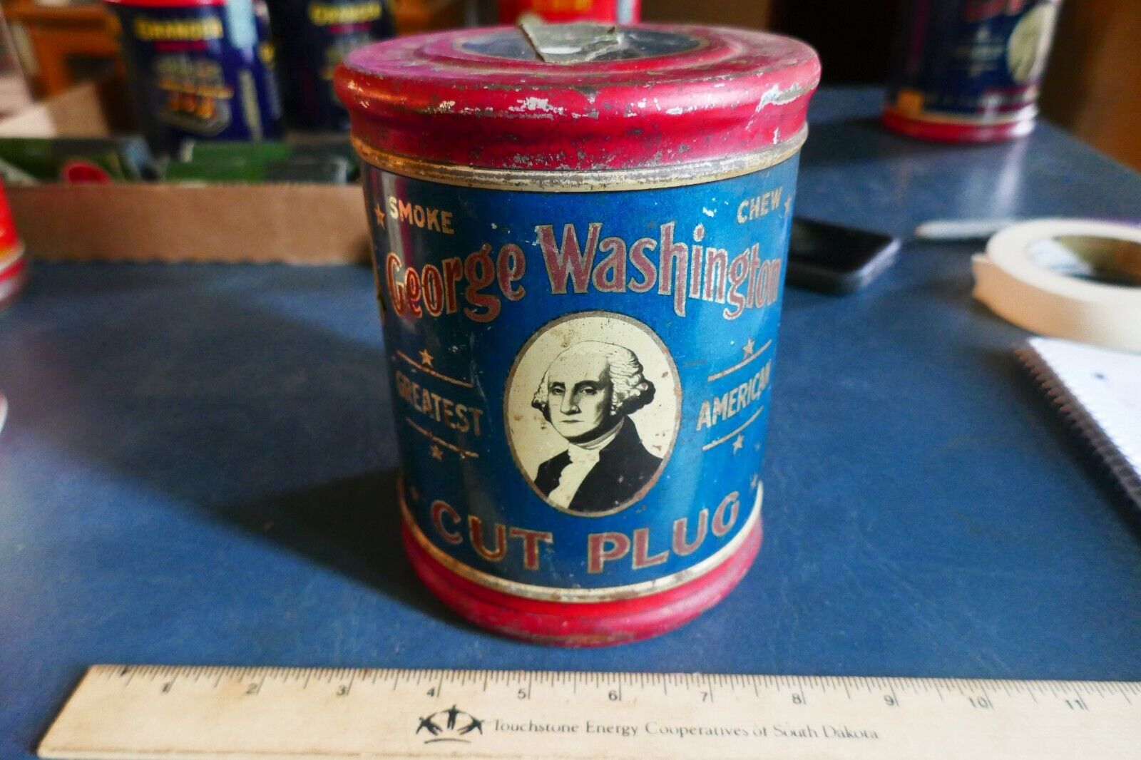 Vintage Empty Tobacco Tin Can George Washington Cut Plug Lot 24-14-B-CH