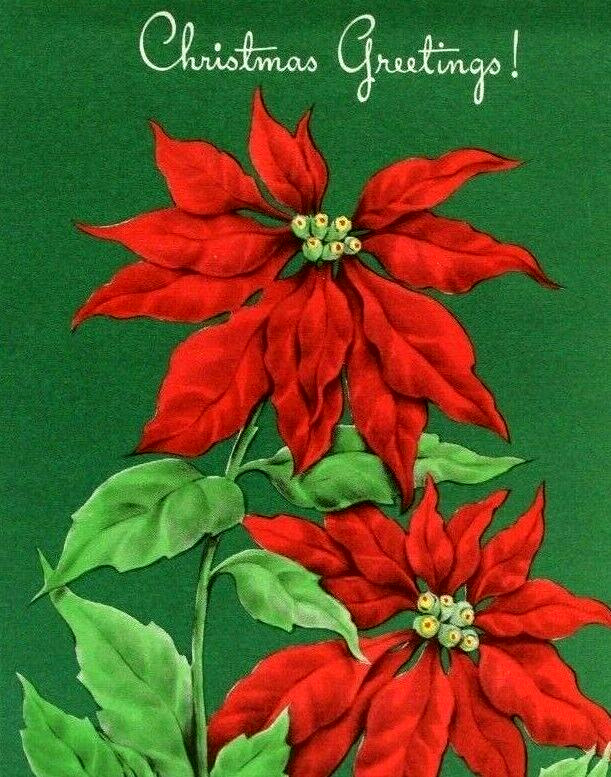 STANLEY Poinsettia Christmas Vintage French Fold Card, Unused