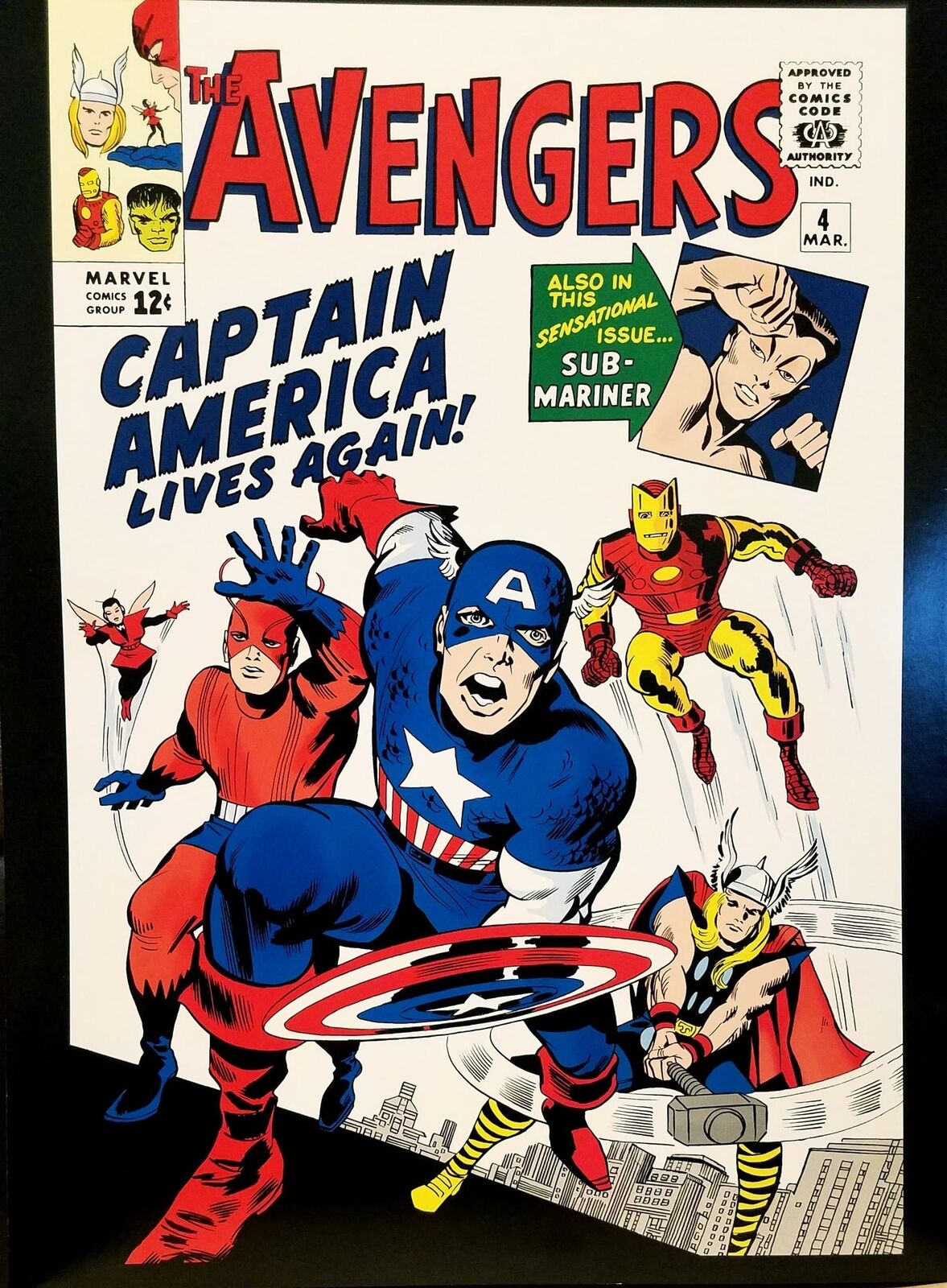 Avengers #4 Captain America 12x16 FRAMED Art Poster Print by Jack Kirby, 1964 Ma