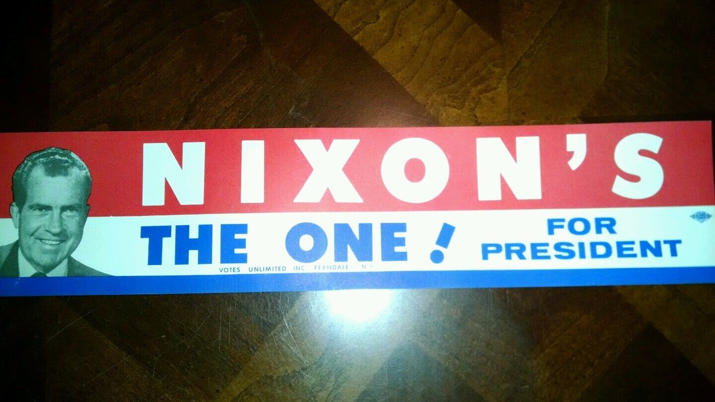 One 1968 Campaign Richard NIXON'S THE ONE for President Bumper Sticker (4786)