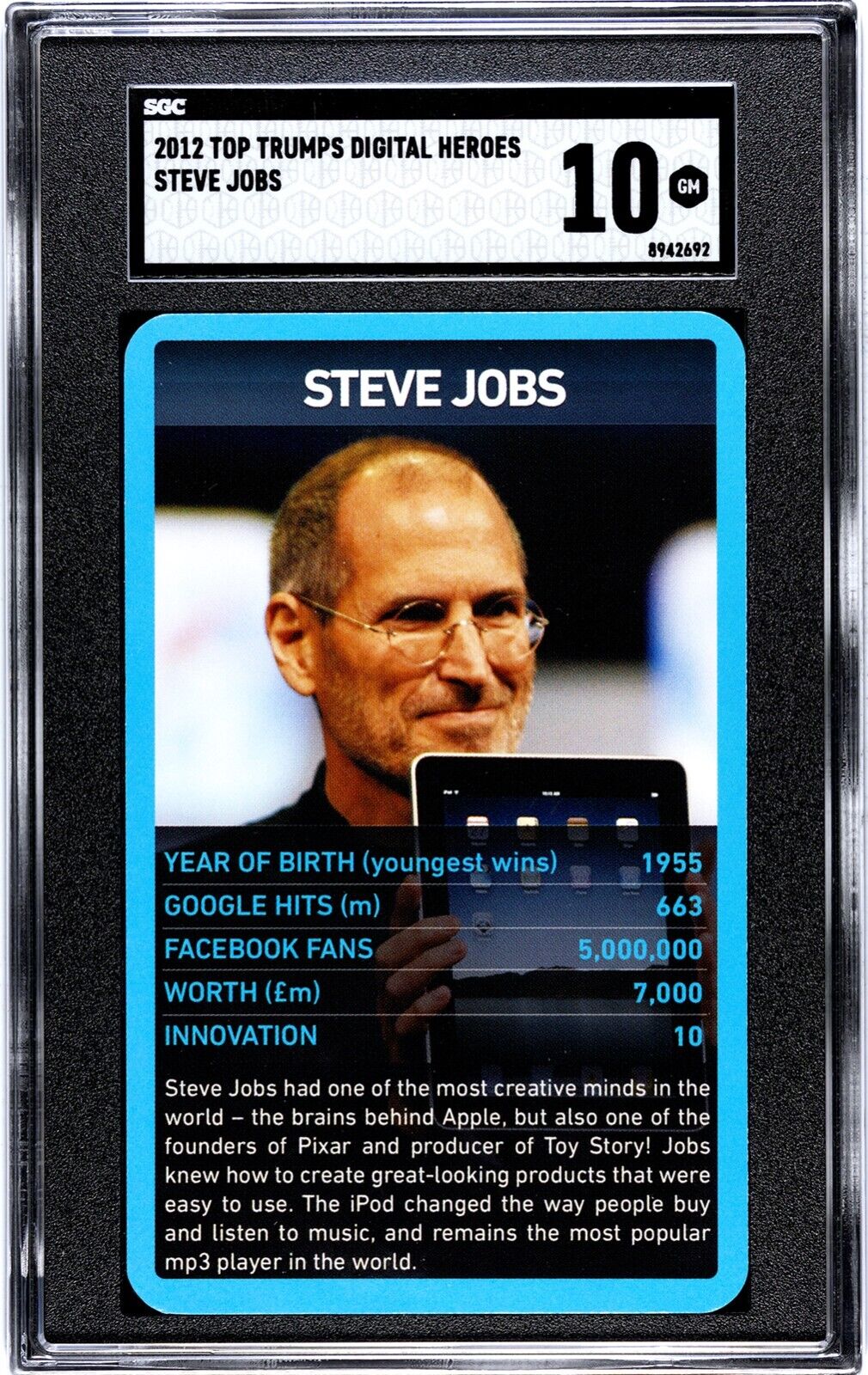 Steve Jobs 2012 Top Trumps Digital Heroes SGC 10 Pop 1 Apple Super Rare Card