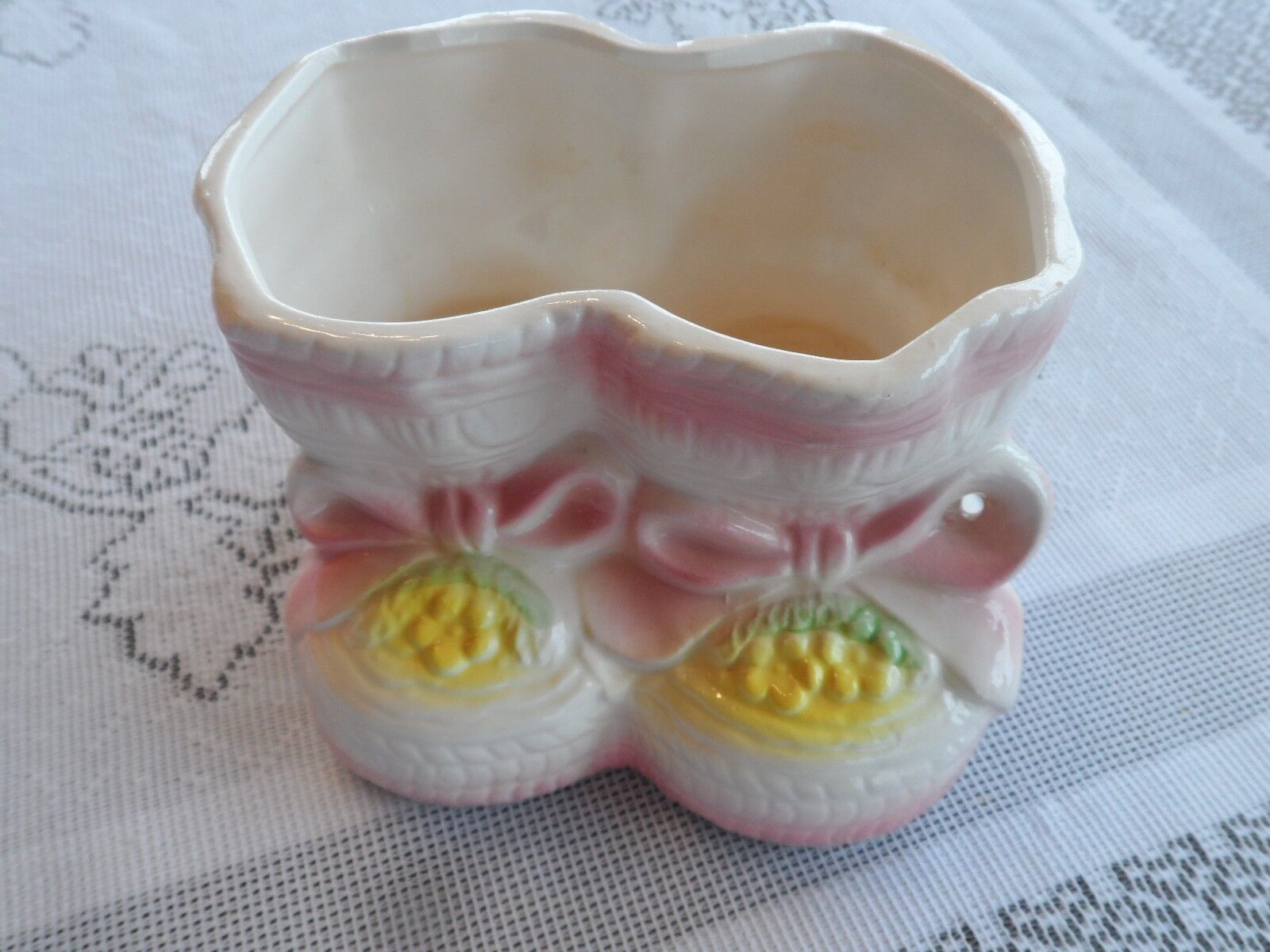 Vintage Baby Girl Pink Booties Ceramic 7923 Japan Gift Planter Nursery Decor MCM