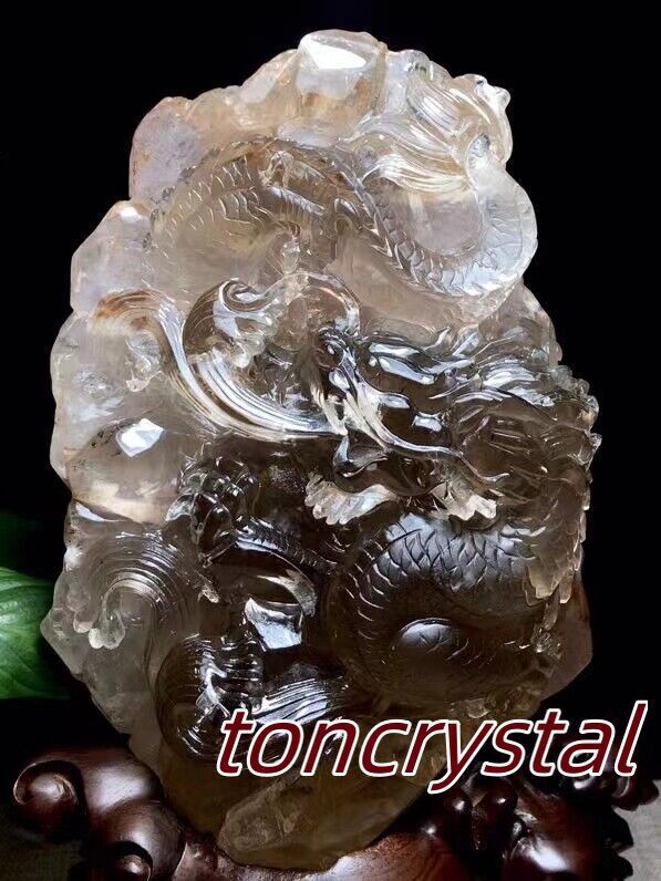 13.4LB A+ Natural Smokey Carved Quartz Crystal Dragon Reiki Amethyst Skull+Stand