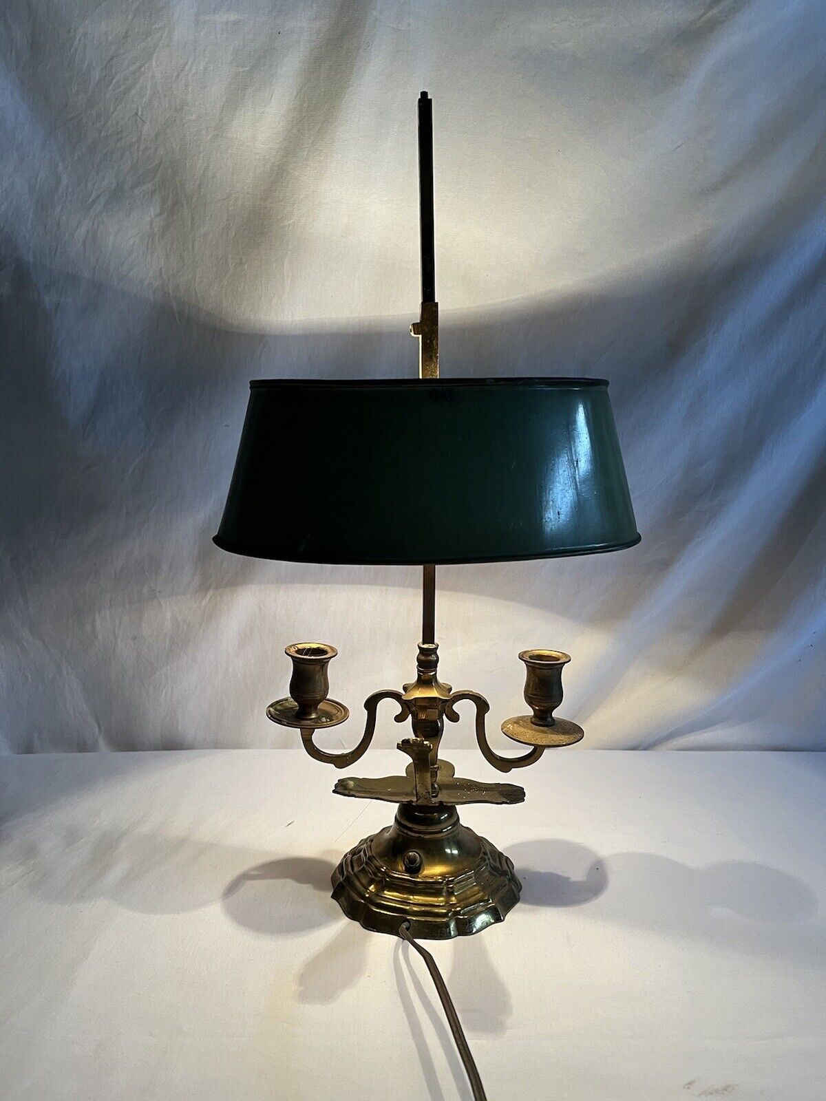 Vintage Antique French Bouillotte Double Candlestick Brass Table Lamp #341 READ