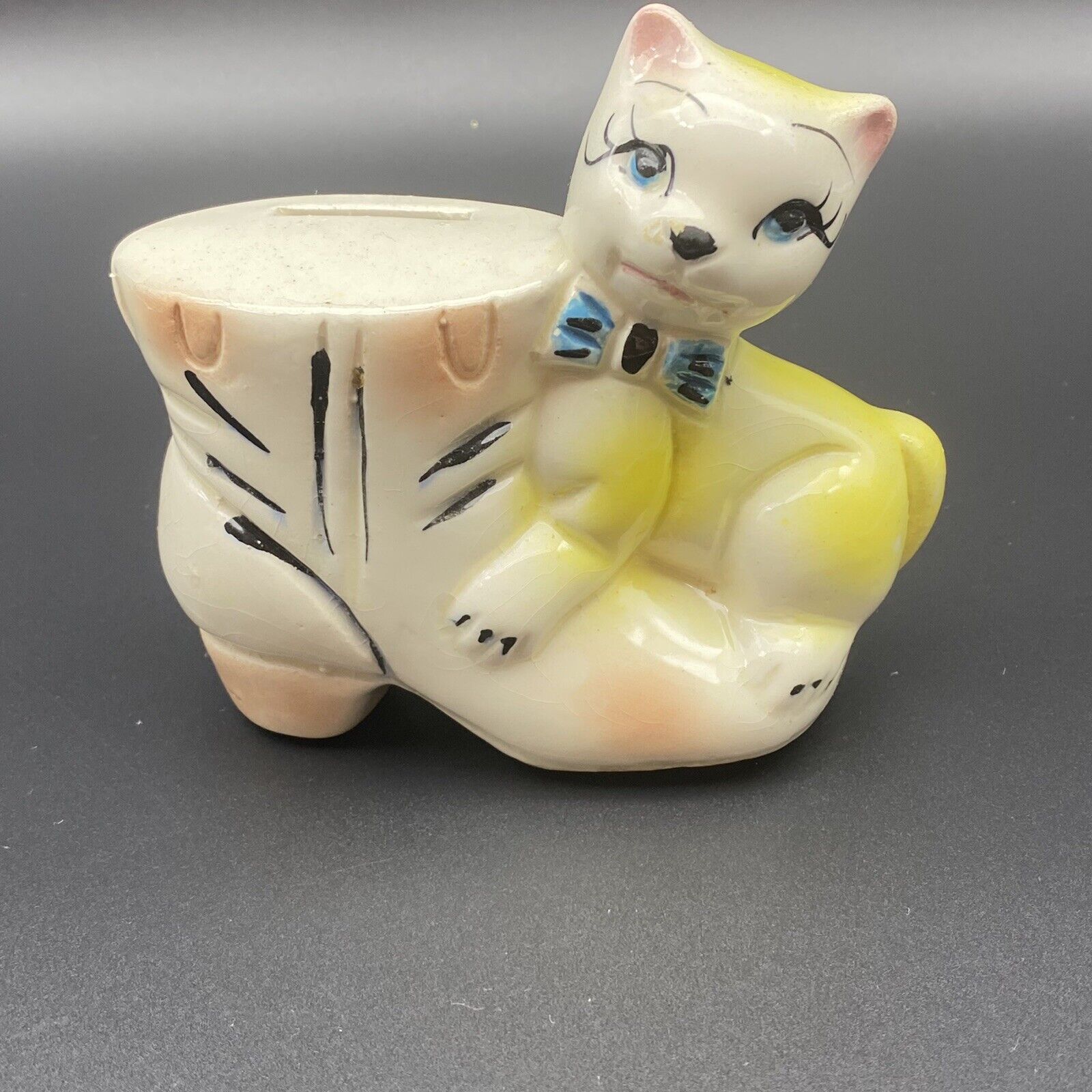 Vintage Ceramic Cat On A Boot Bank