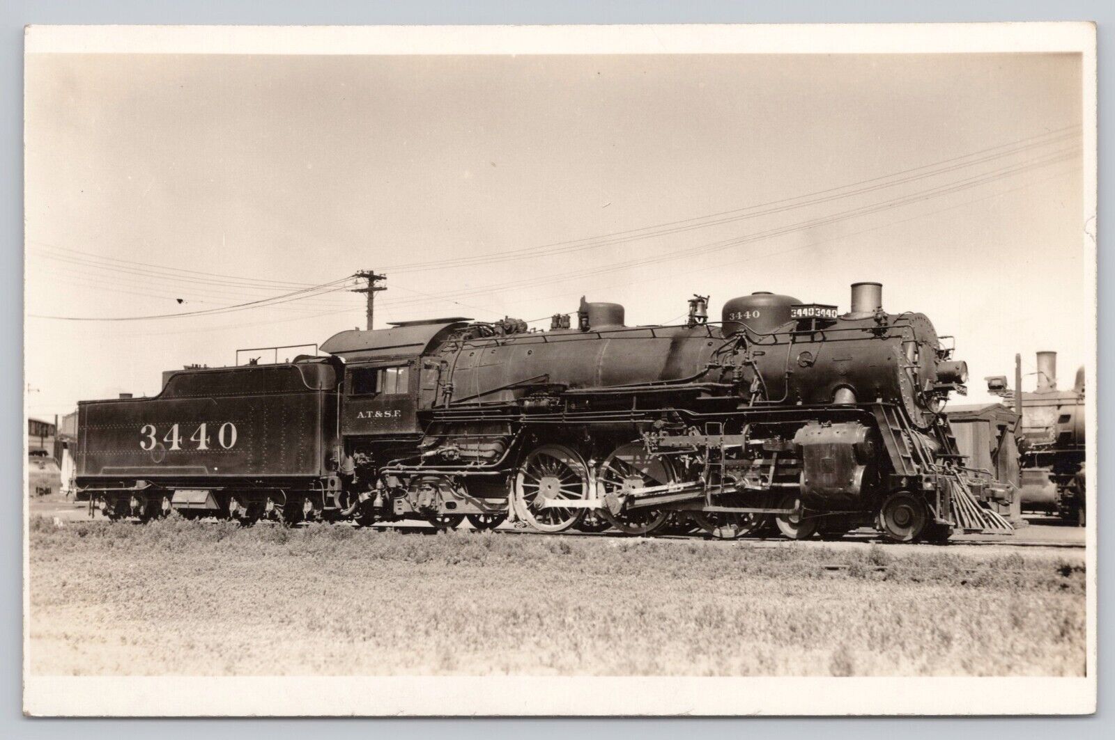 Atchison Topeka & Santa Fe Railroad Locomotive 3440 VTG RPPC Real Photo Postcard