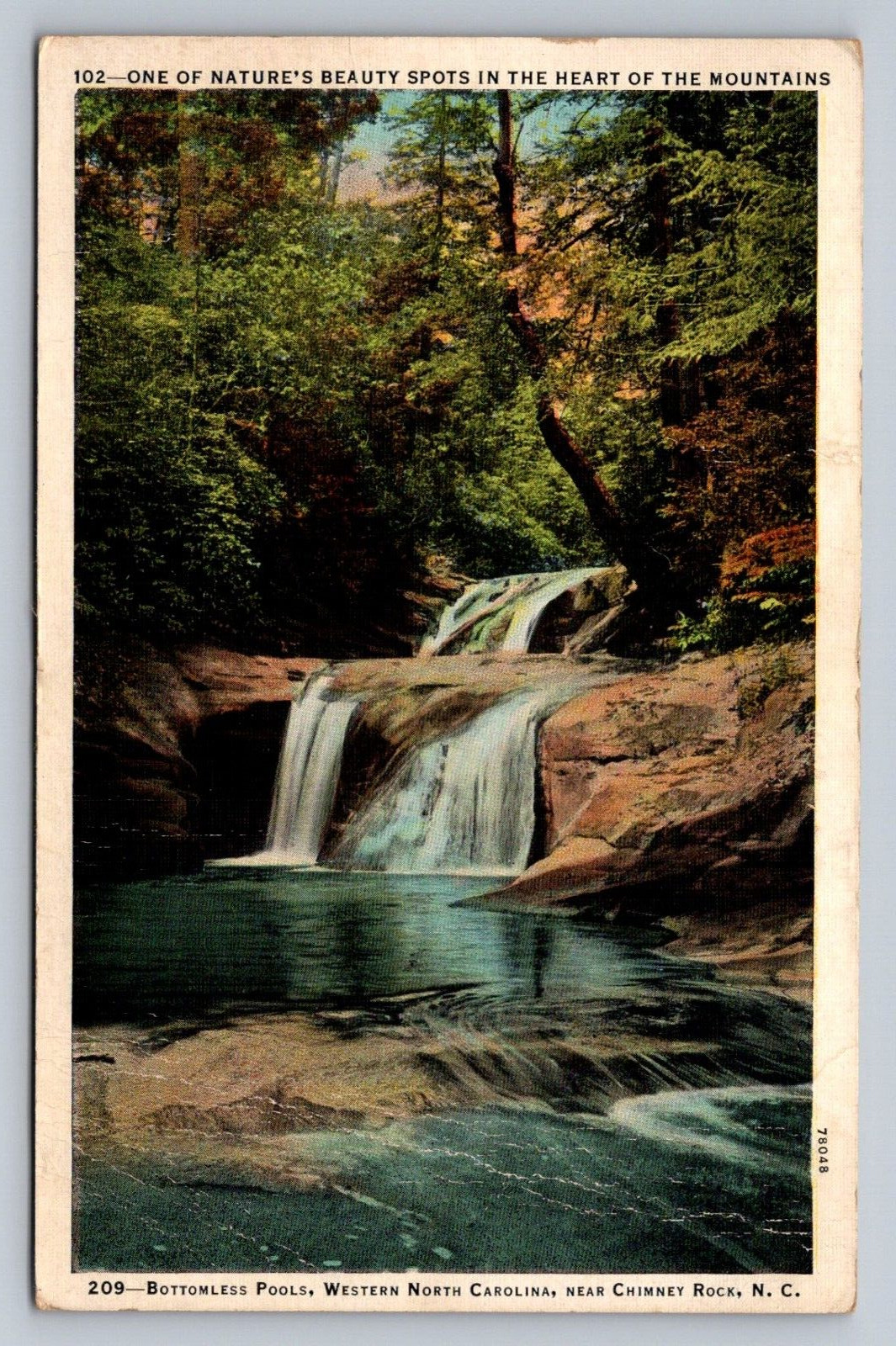 Postcard North Carolina Chimney Rock Waterfall Bottomless Pools 1950 F772