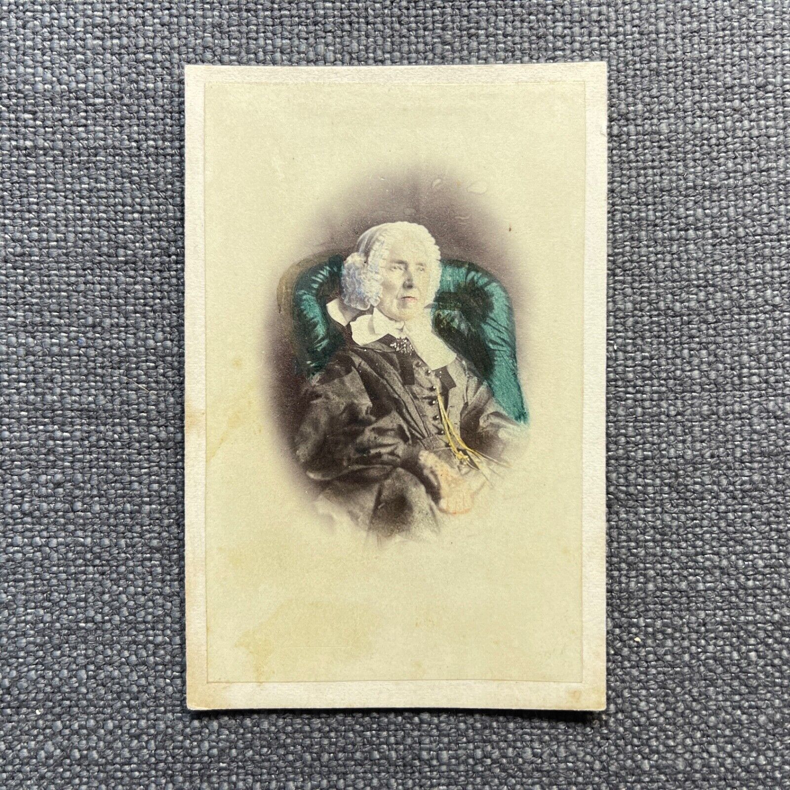 CDV Photo Antique Carte De Visite Older Woman Sitting in Chair Hand Tinted