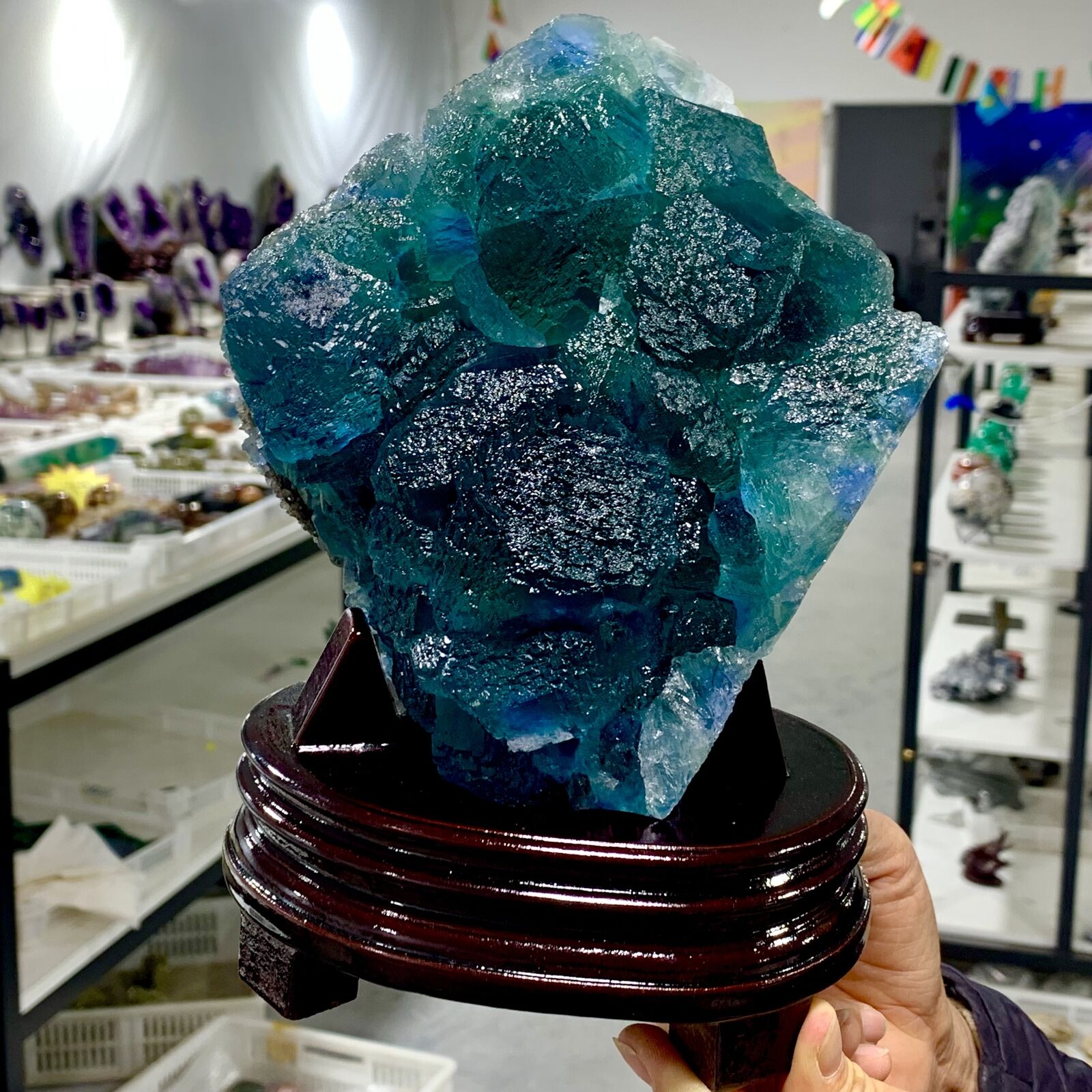 6.24LB Rare transparent blue cubic fluorite mineral crystal sample / China