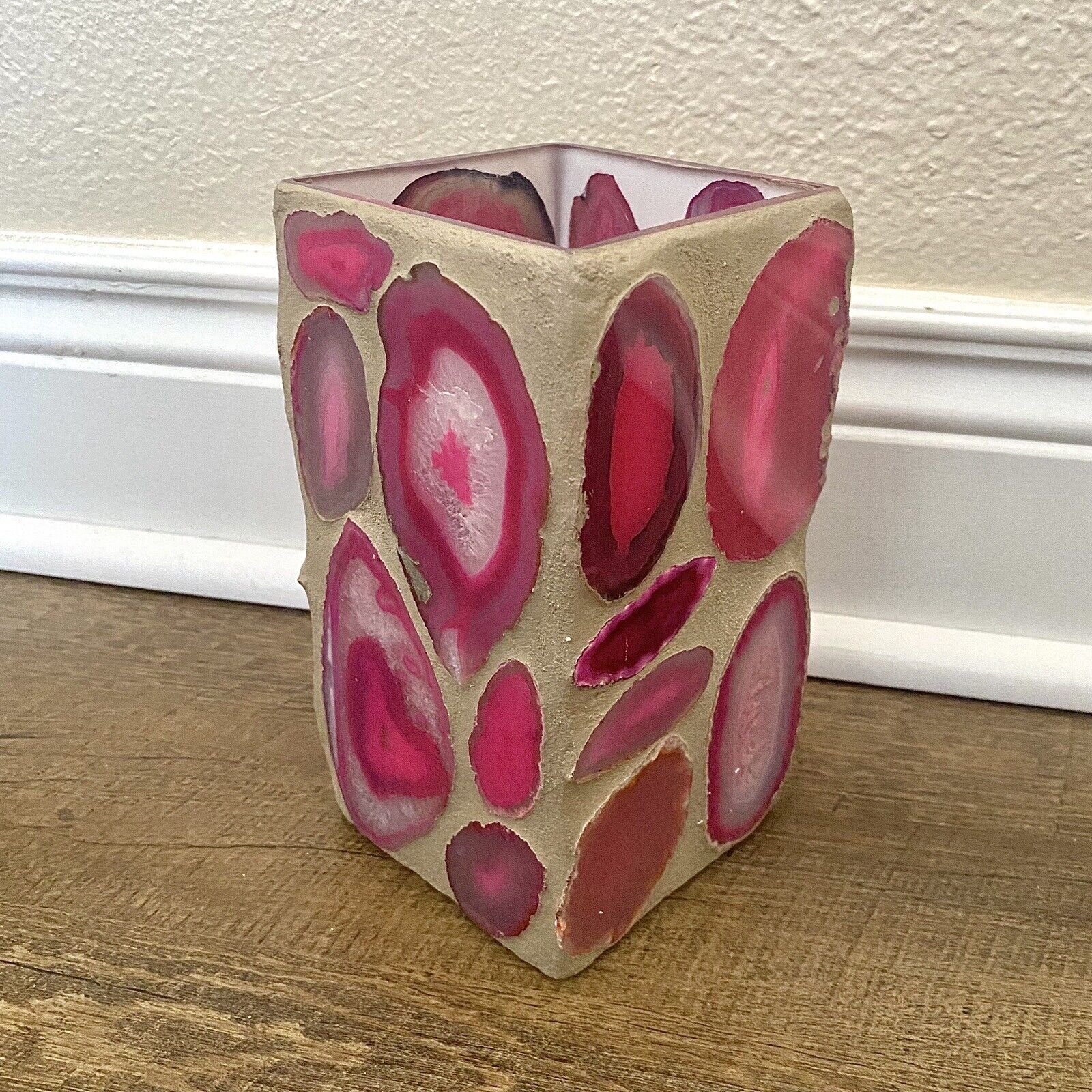 Magenta Pink Agate Slice Crystal Rock Vase Decor Rock Unique Floral Handmade