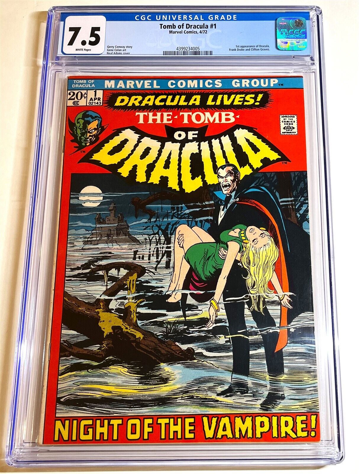 TOMB of DRACULA #1 ~ First Dracula 1972 ~ Neal Adams cover ~ CGC 7.5 white pages