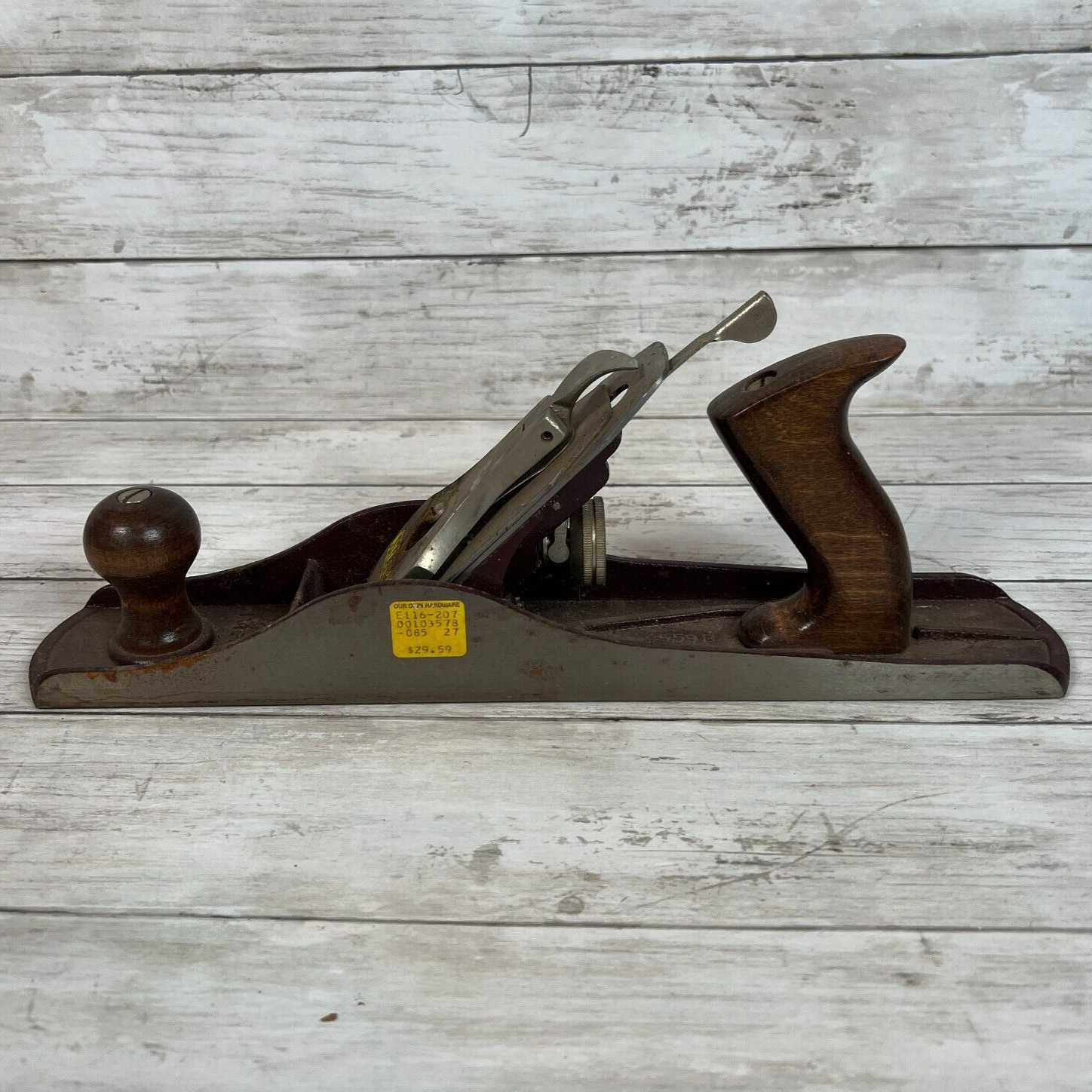 Vtg Stanley USA No 5 Cordovan Wood Plane Type 21? Red Brown Yellow Stanley 14\
