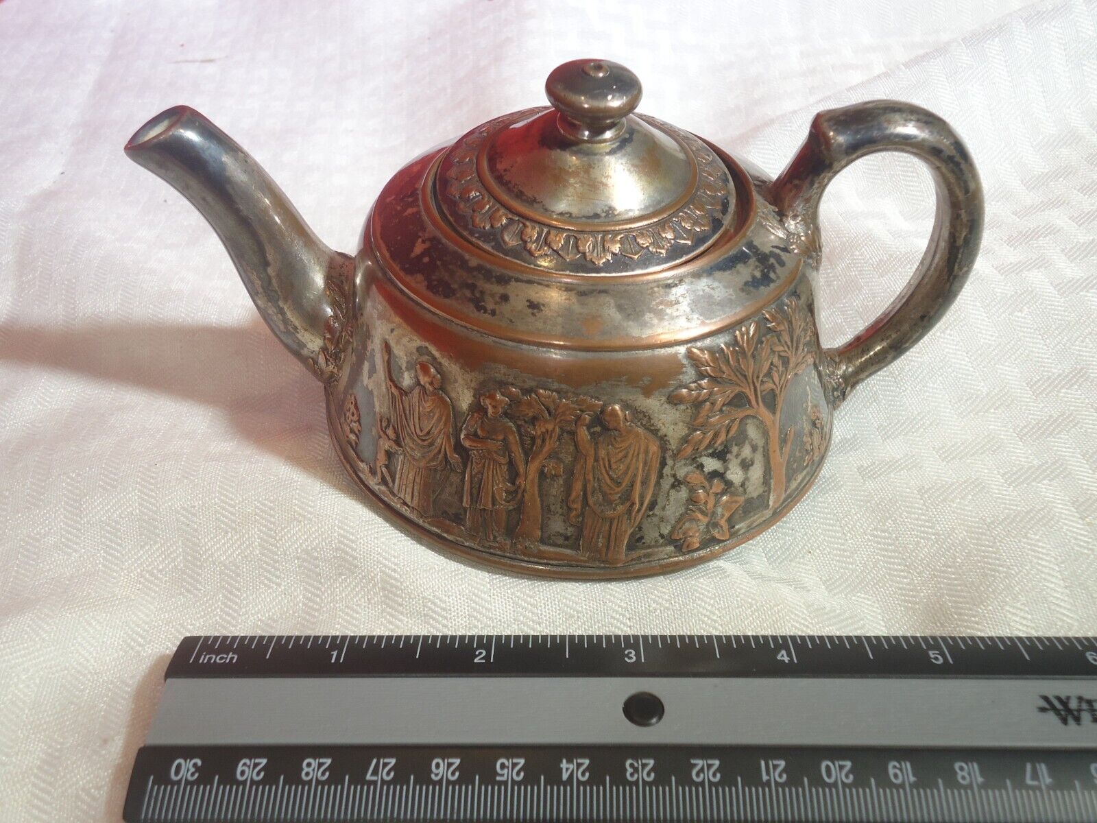 Rare 19thC Antique Wedgwood Metal Teapot Porcelain Lined Ornate