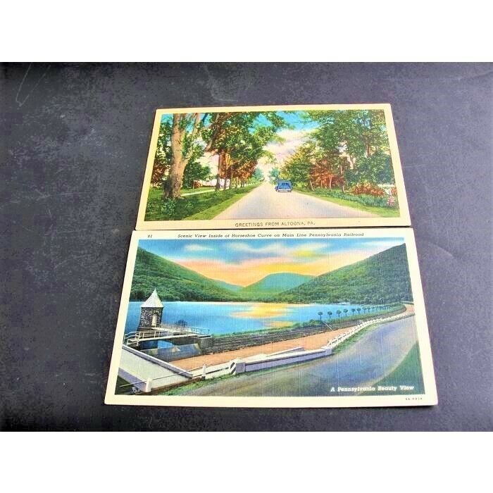 Vintage 1930’s (2) Postcards-Pennsylvania Railroad & Greetings from Altoona, Pa.