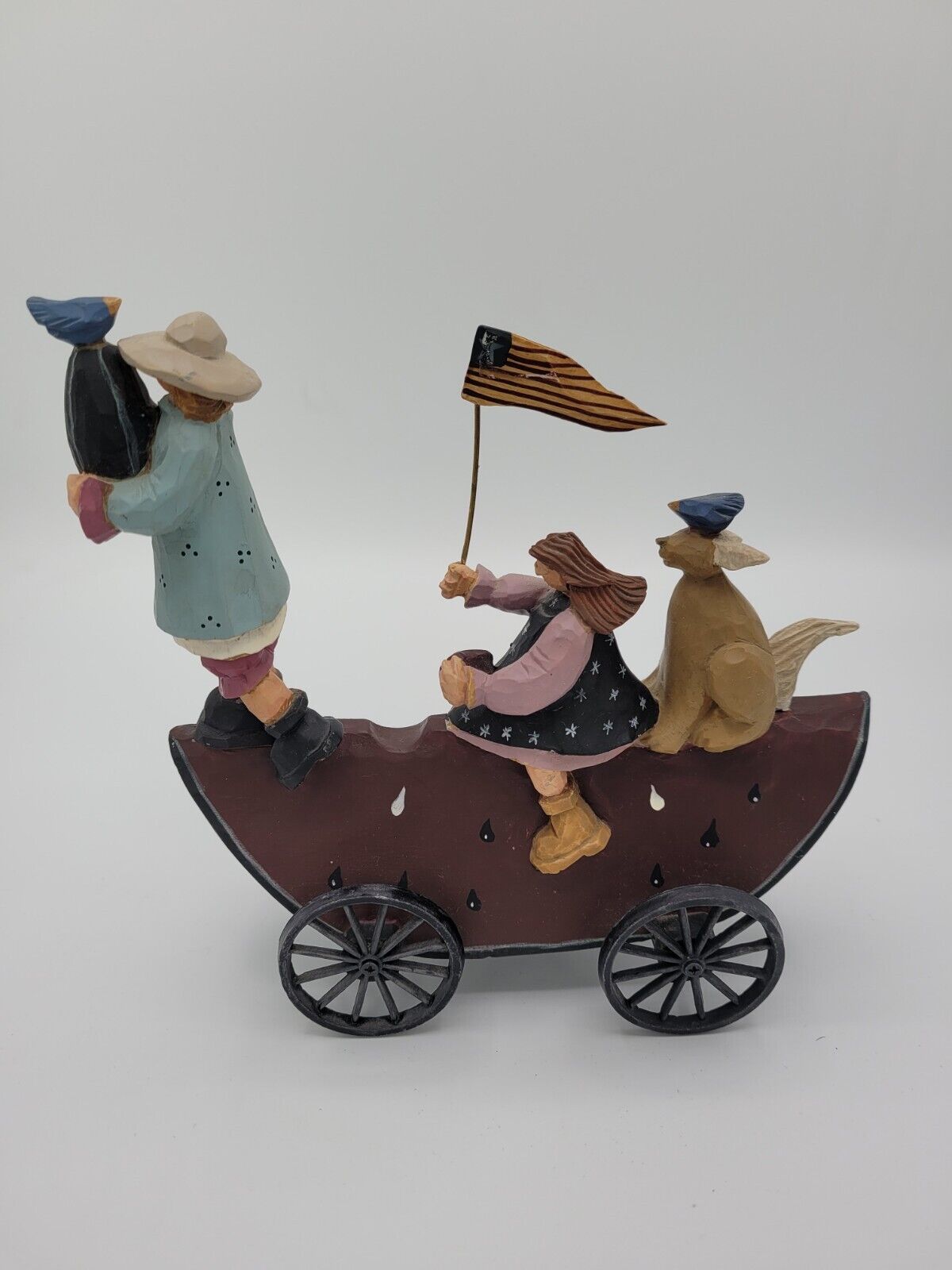 WilliRaye Studio Figurine Girls Dog On Watermelon Wagon Folk Americana Whimsical