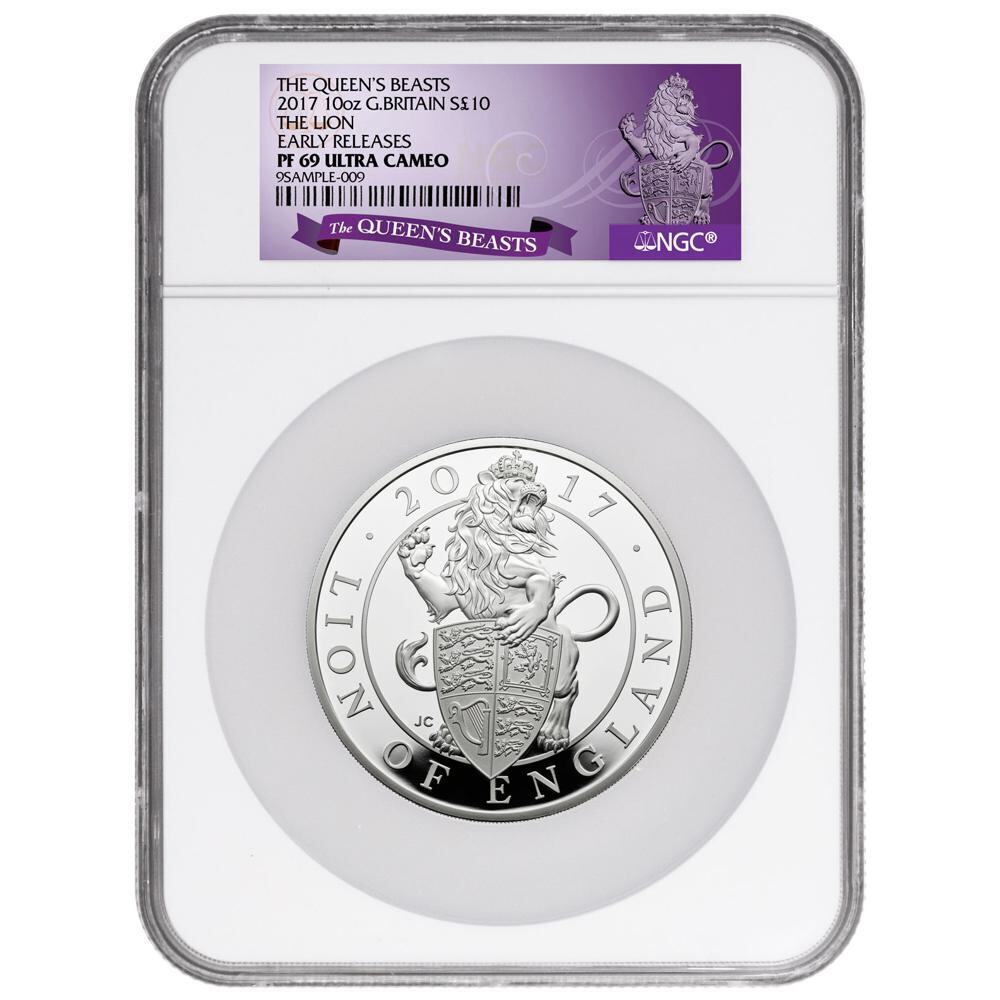 2017 Great Britain 10 oz Silver Queen\'s Beasts - Lion of England Proof £10 Co...