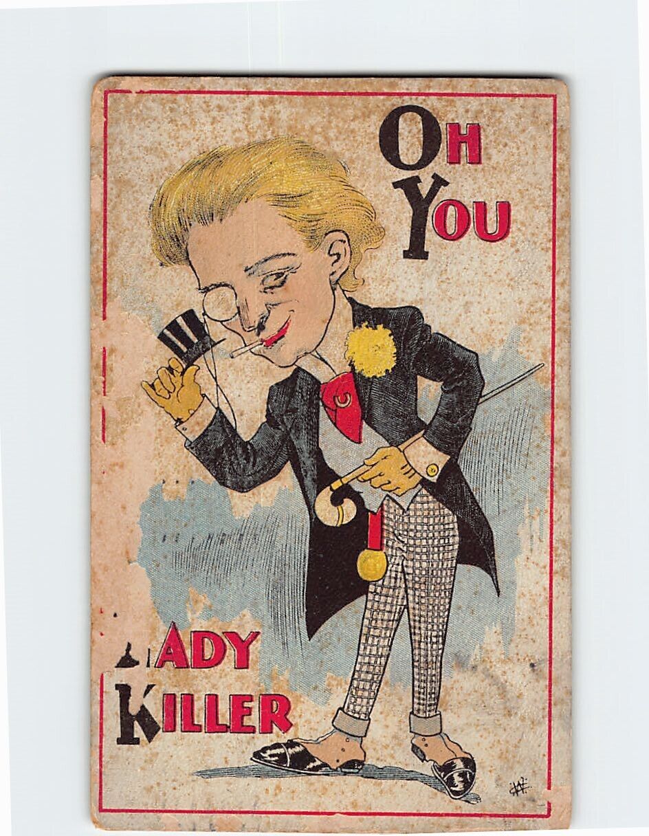 Postcard Oh You Lady Killer with Young Man Cartoon Art Print