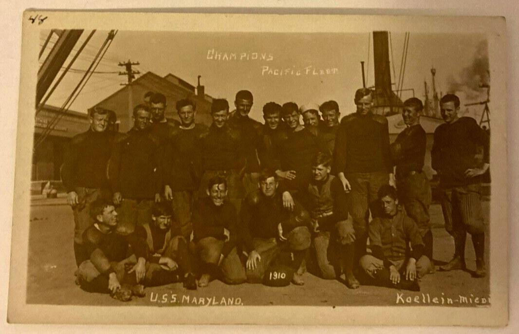 Antique Real Photo Postcard  USS Maryland  Champions Pacific Fleet  1900s