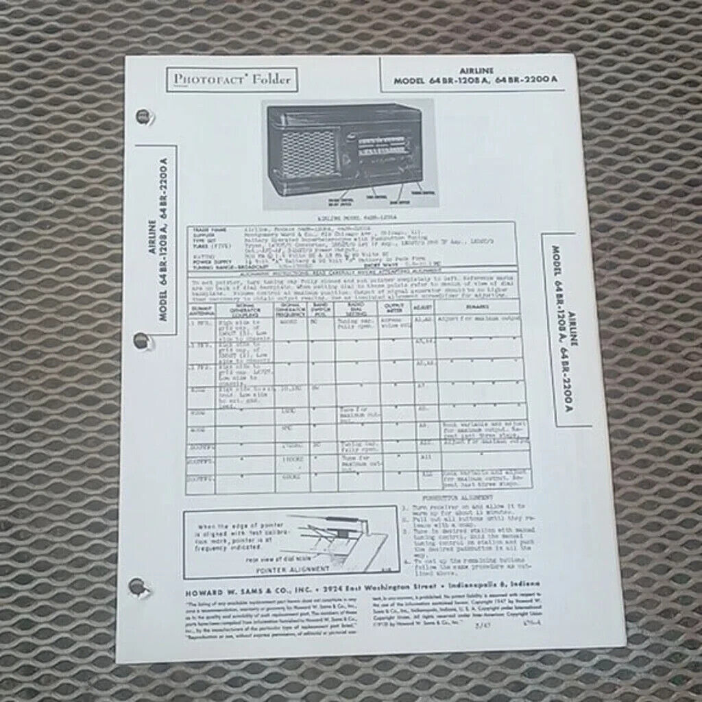 vtg 1948 original photofact folder airline 64br-2200a  radio service manual