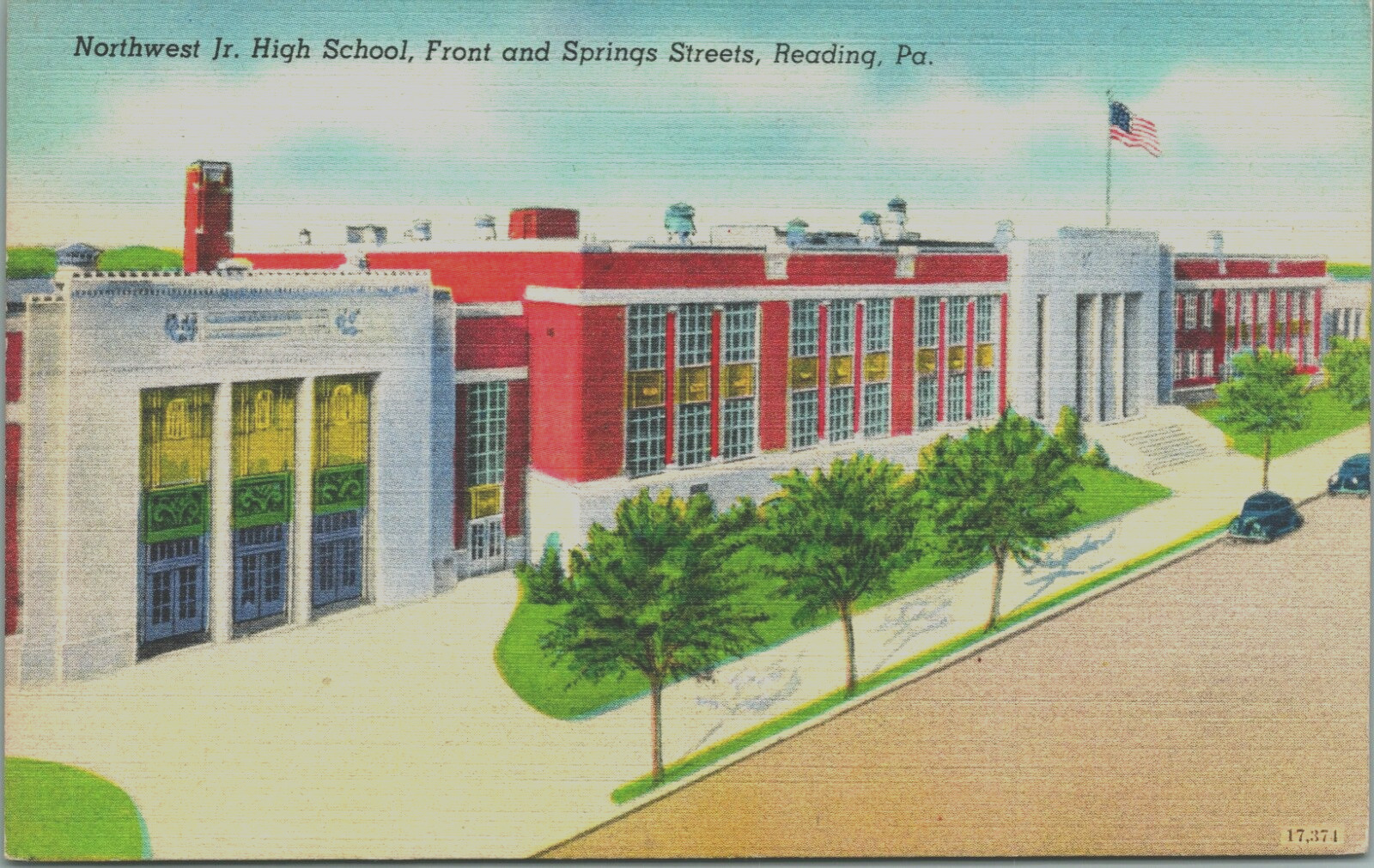 C.1920\'S POSTCARD NORTHWEST JUNIOR HIGH SCHOOL FRONT & SPRINGS STS. READING, PA