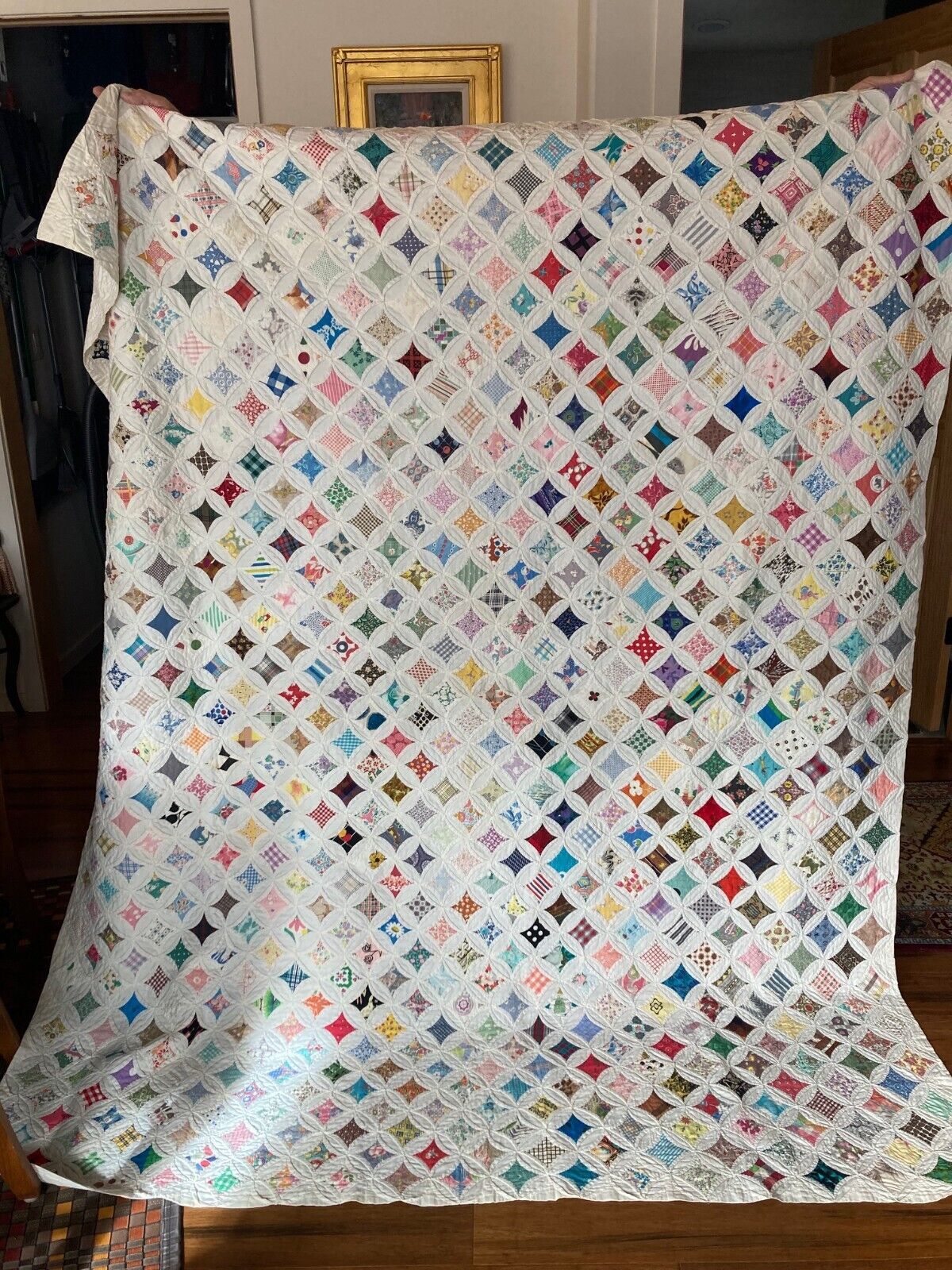 vintage cathedral window quilt - appraised with certificate of authenticity