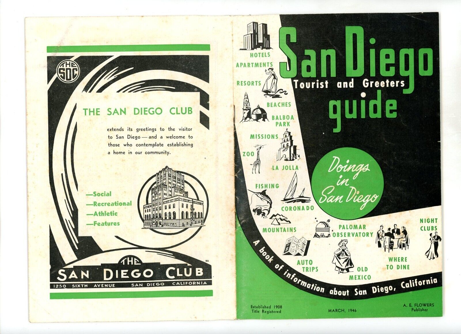 1948 Mar San Diego Tourist & Greeters Guide California Souvenir CA Ad\'s Santa Fe