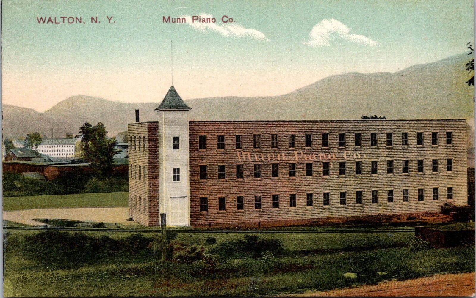 Postcard~Walton New York~Munn Piano Company~Factory~Vintage c1910~Unposted
