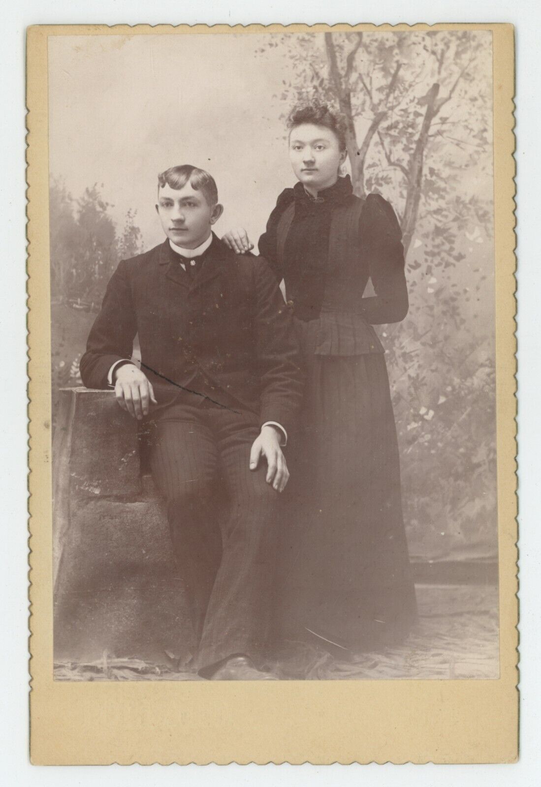 Antique Circa 1880s Cabinet Card Beautiful Young Couple Posing Pollard Dover, ME
